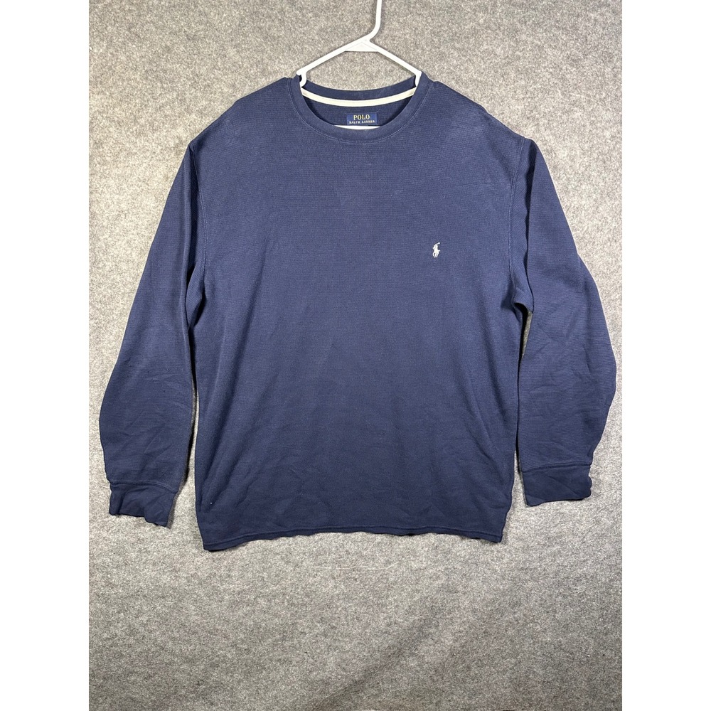 Polo Ralph Lauren Mens 3XL Navy Blue Waffle Knit Thermal Long Sleeve Sleep Shirt